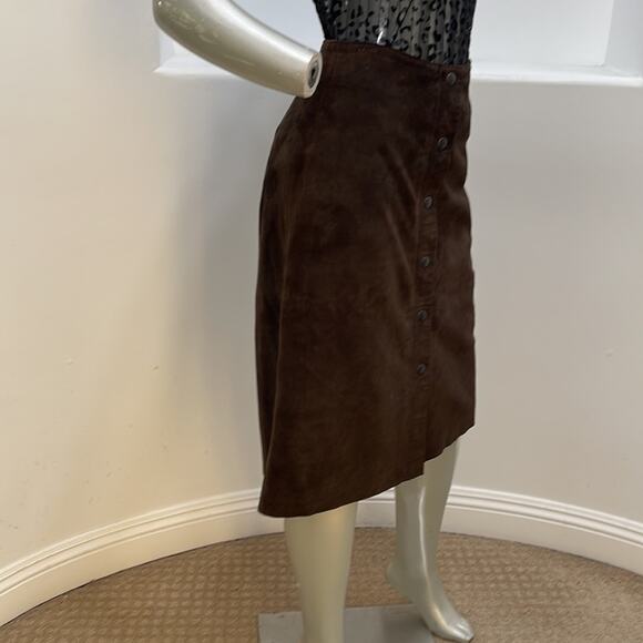 STOCKO YKK New York Brown Leather Skirt A-Line Snap Closure - Picture 5 of 11